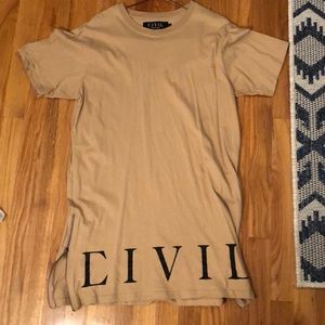 Tan civil regime t shirt with zipper sides large